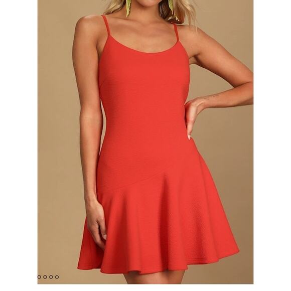 Lulus Our Last Dance Coral Red Ruffled Mini Dress Orange Asymmetrical Small - Picture 8 of 8